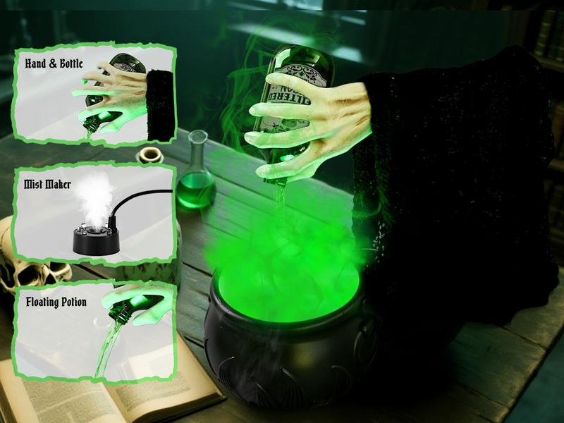 Product Introduction of Halloween Decorations Indoor - Cauldron Halloween Decor with Magic Floating Potion Bottles and Diffuser - Black Plastic Witches Bowl Hocus Pocus Party Decoration for Spooky Vintage Home Kitchen Table. Well Soon Gift 12