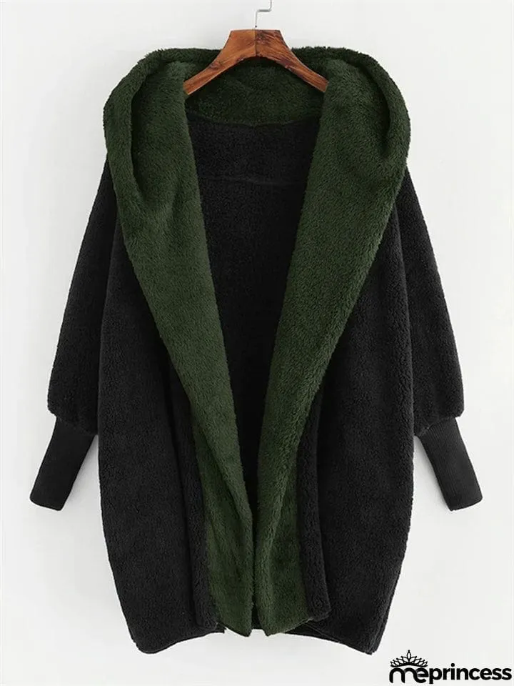 Fluffy Contrast Color Long Sleeve Hoodies