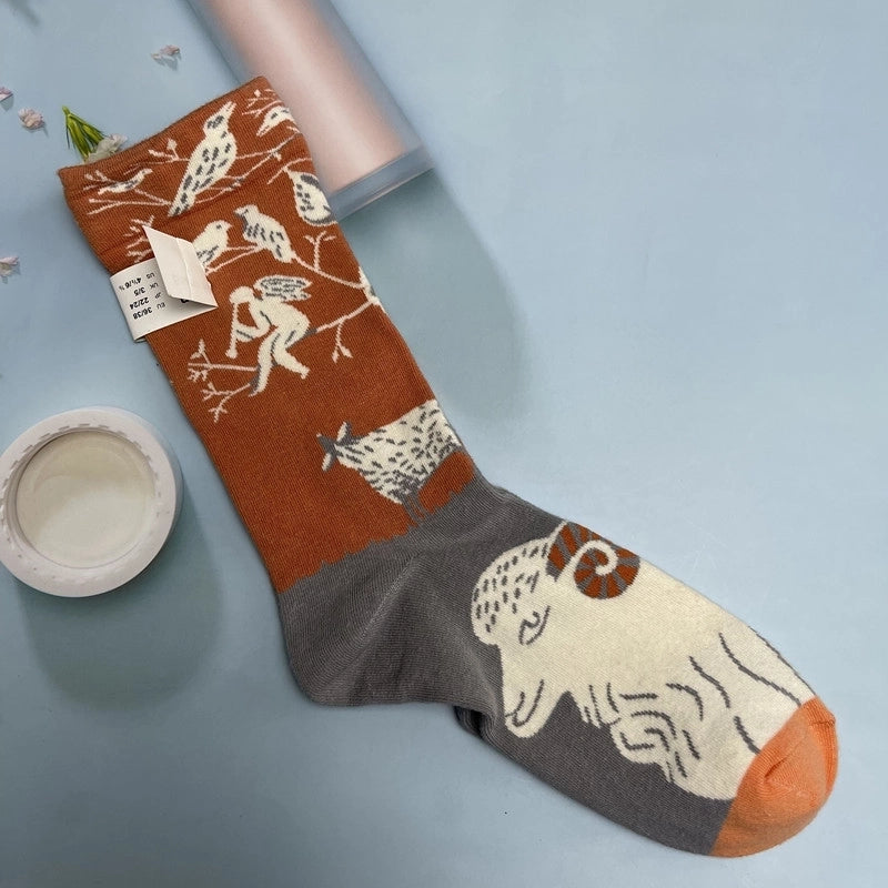 Women’s Minimalist Human Houndstooth Cotton Crew Socks A Pair