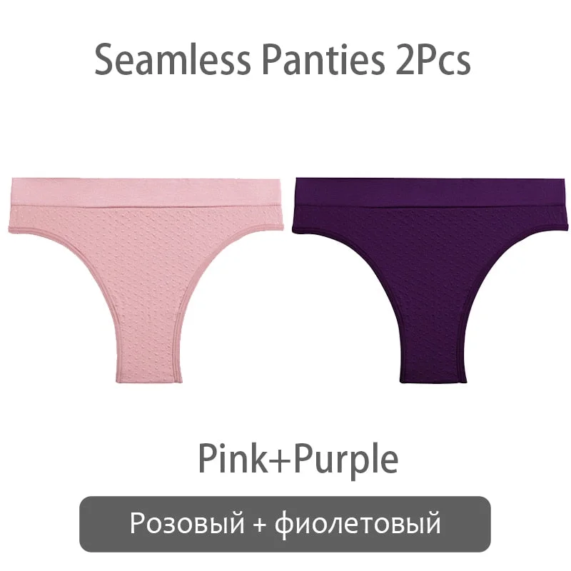 FINETOO 2Pcs/set Seamless Brazilian Panties S-2XL Plus Size Women T-back Underpants Ladies Soft Thongs Underwear Female Lingerie