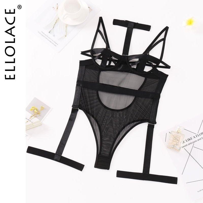 Ellolace Sensual Lingerie Hollow Out Bodysuit Porn Exotic Costumes Halter Pornographic Hot Sissy Body Sexy Lace Erotic Top