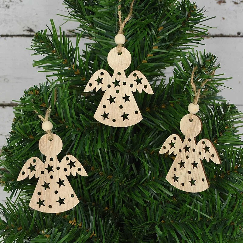3pcs Vintage Christmas Wooden Pendants Ornaments DIY Wood Craft Christmas Decorations Christmas Tree Hanging Ornaments Gifts