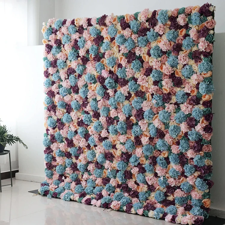 Roll Up Artificial Flower Wall Backdrop: Pastel Patchwork - A M&eacute;lange of Muted Hues for Enchanted Evenings-VF-235