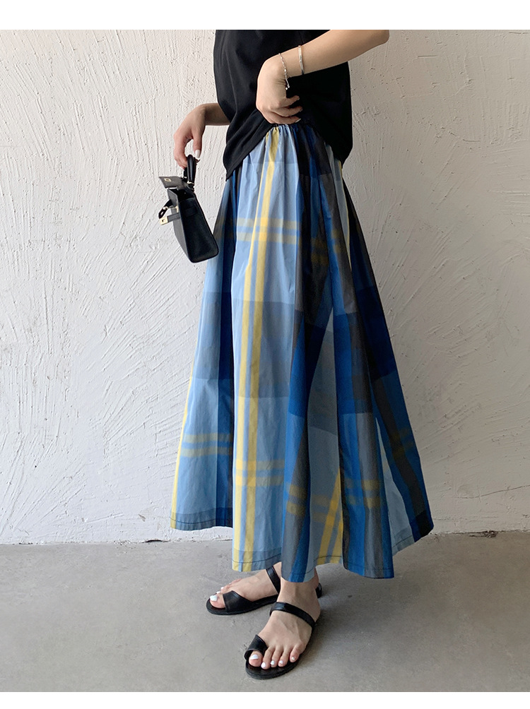 Vintage Plaid Elastic Waist Skirt