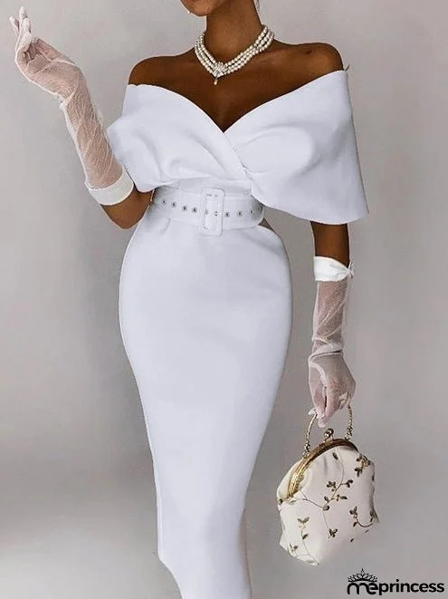 Women's Dresses One Word Collar Belt Bodycon Dresses