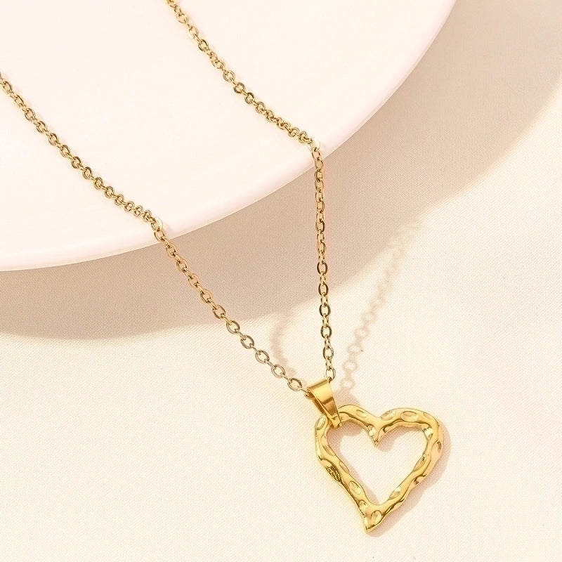 Elegant Minimalist Heart Shape 304 Stainless Steel 18K Gold Plated Plating Hollow Out Pendant Necklace