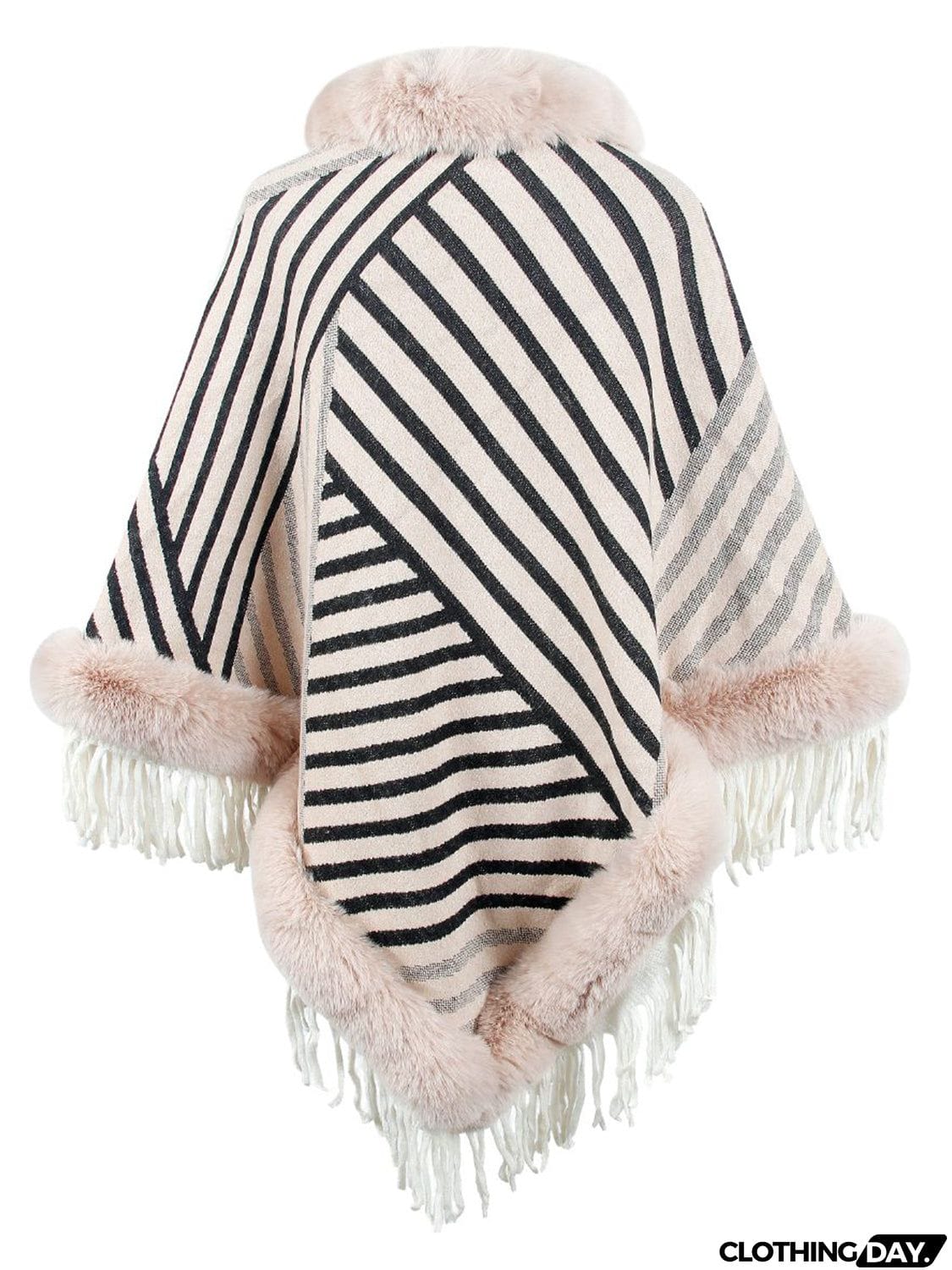 Striped Fringe Hem Poncho