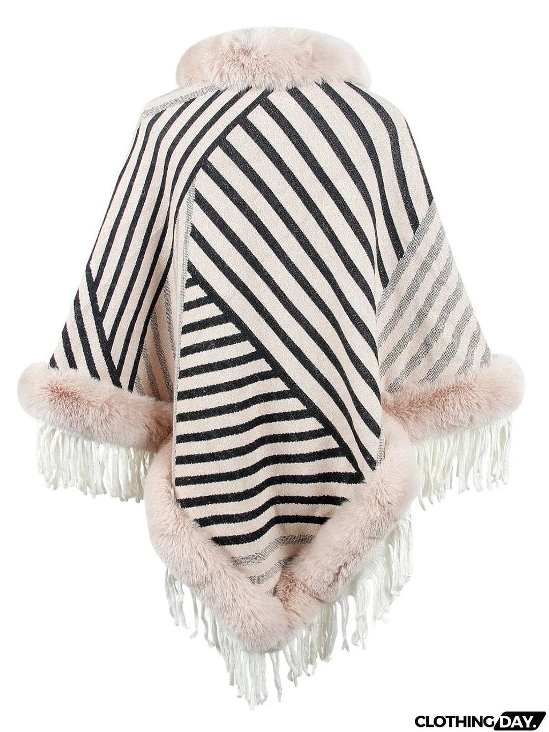 Striped Fringe Hem Poncho
