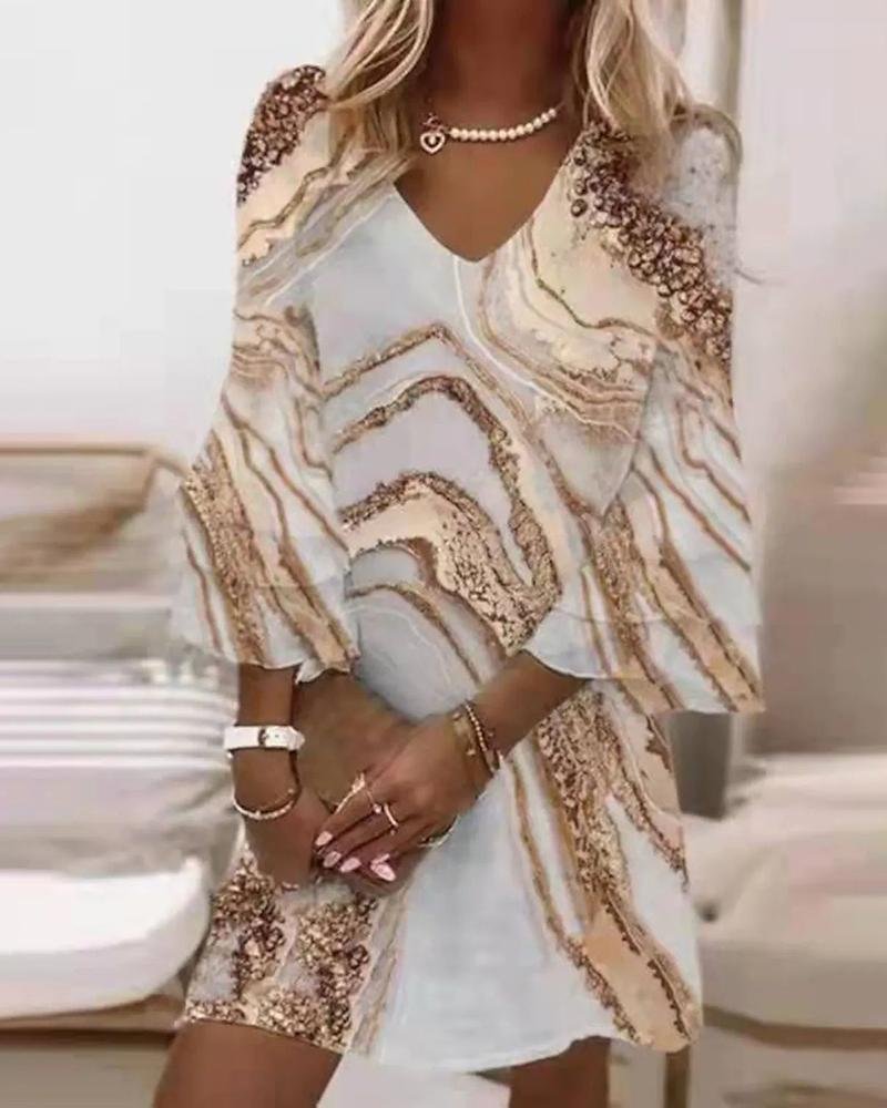Casual V-Neck Printed  Dress-032319