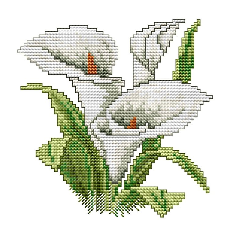 Joy Sunday - White Flower - 14CT 2 Strands Threads Printed Cross Stitch Kit - 17x17cm(Canvas)