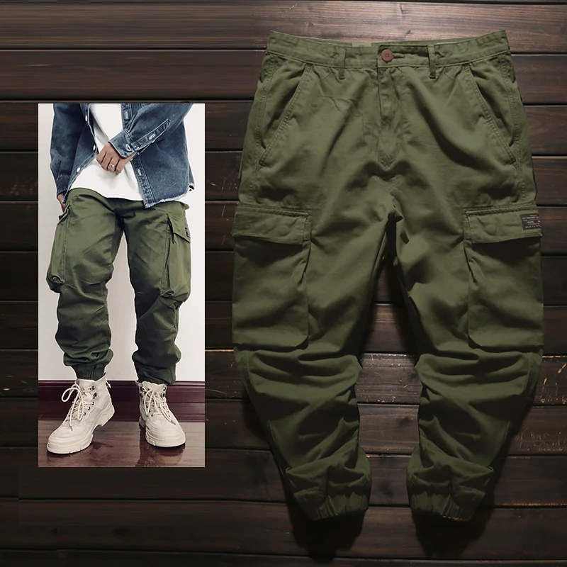 American Style Multi-pocket Solid Color Leggings Casual Pants