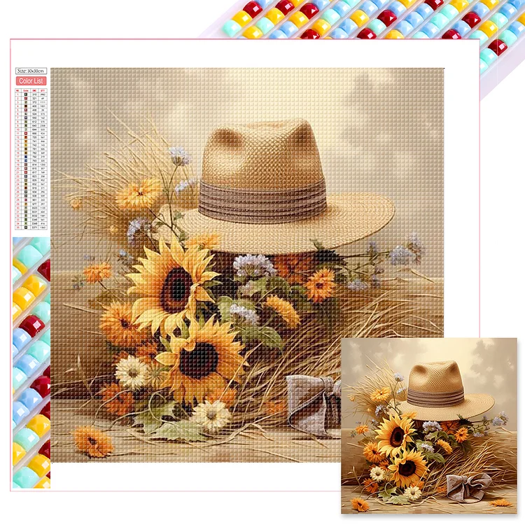 Sunflower Hat 30*30CM (Canvas) Full Square Drill Diamond Painting gbfke