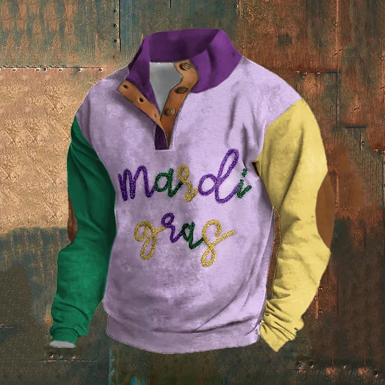 Comstylish Men'S Mardi Gras Print Purple Long Sleeve Sweatshirt