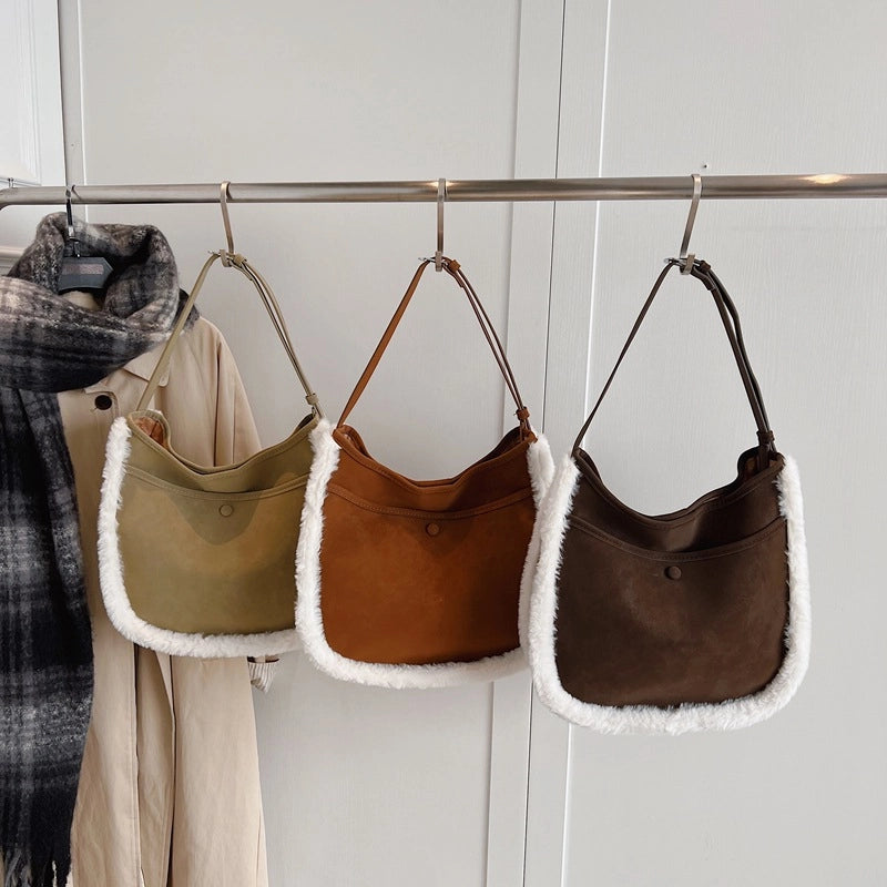 Women's Medium Suede Solid Color Streetwear Square Magnetic Buckle Tote Bag