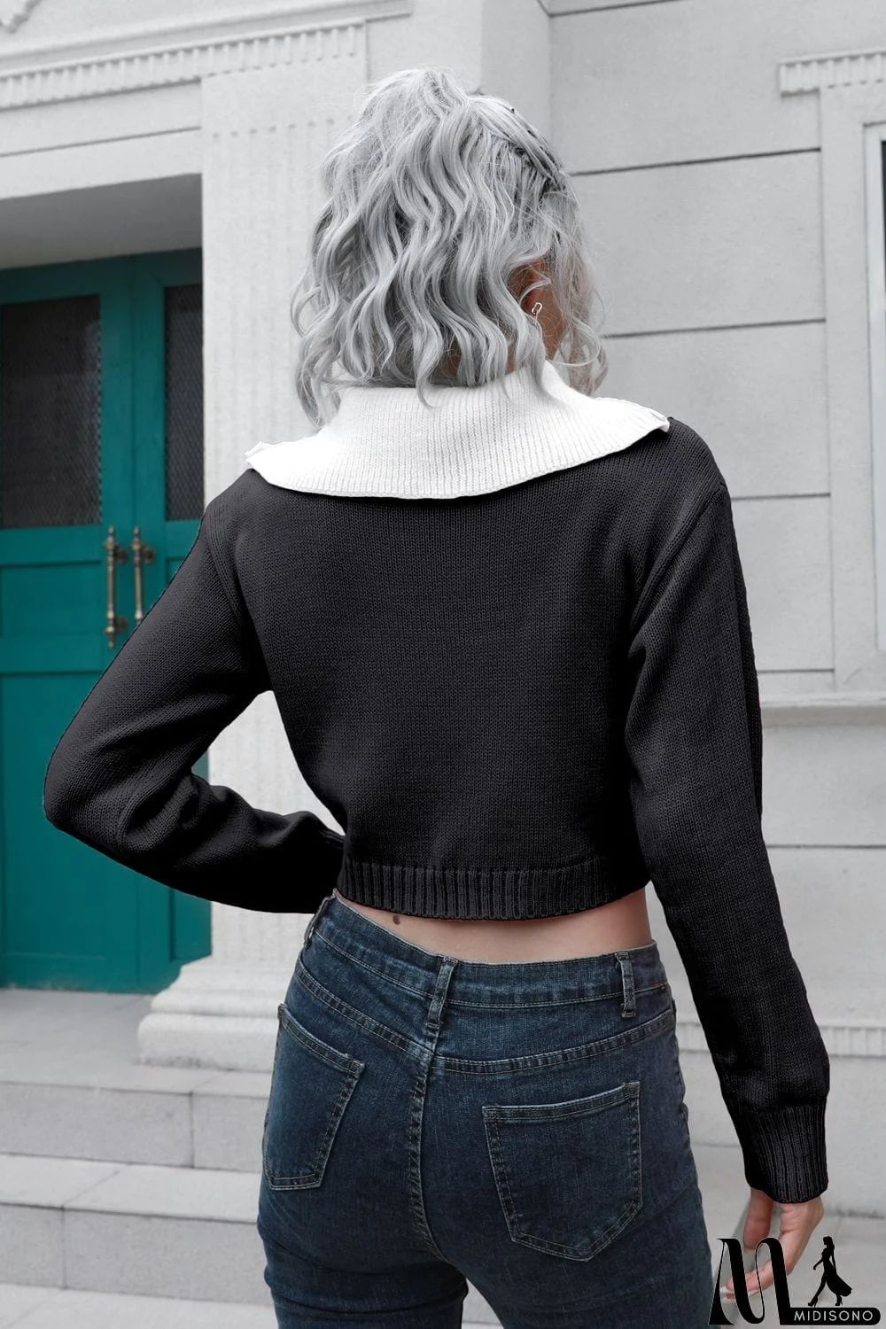MidiSono - Contrast Collared Cropped Sweater