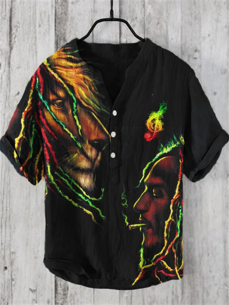 Rasta Lion & Bob Reggae Spirits Linen Blend Shirt