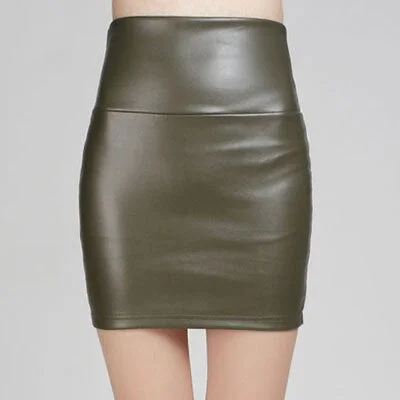 Mini Skirts Women Pencil Skirt Pu Leather High Waist Party Female Sexy Short Woman Bodycon Saias Feminina 20 Candy Colors Skirt