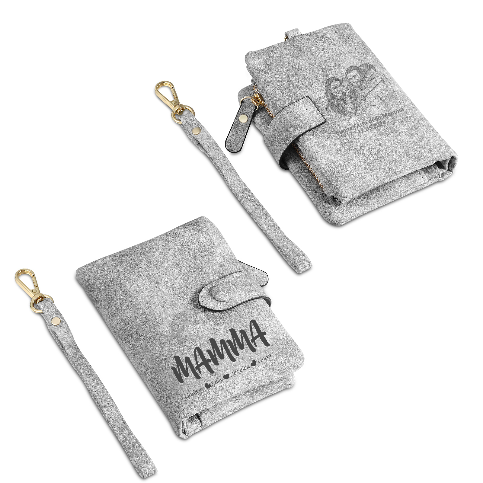 Portafoglio in PU pelle con 8 nomi & 2 testi & 1 foto personalizzati per mamma