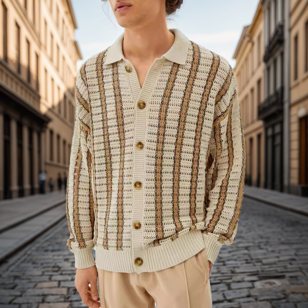 Men's Striped Knit Cardigan Sweater