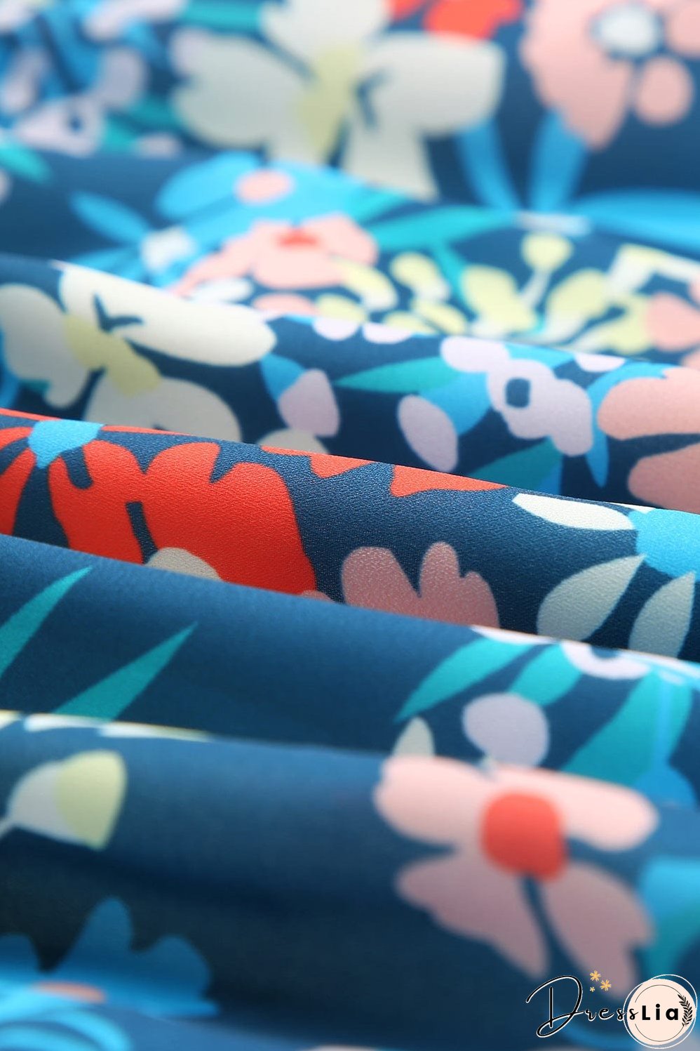 Blue Floral Ruffle Mini Dress with Square Neck