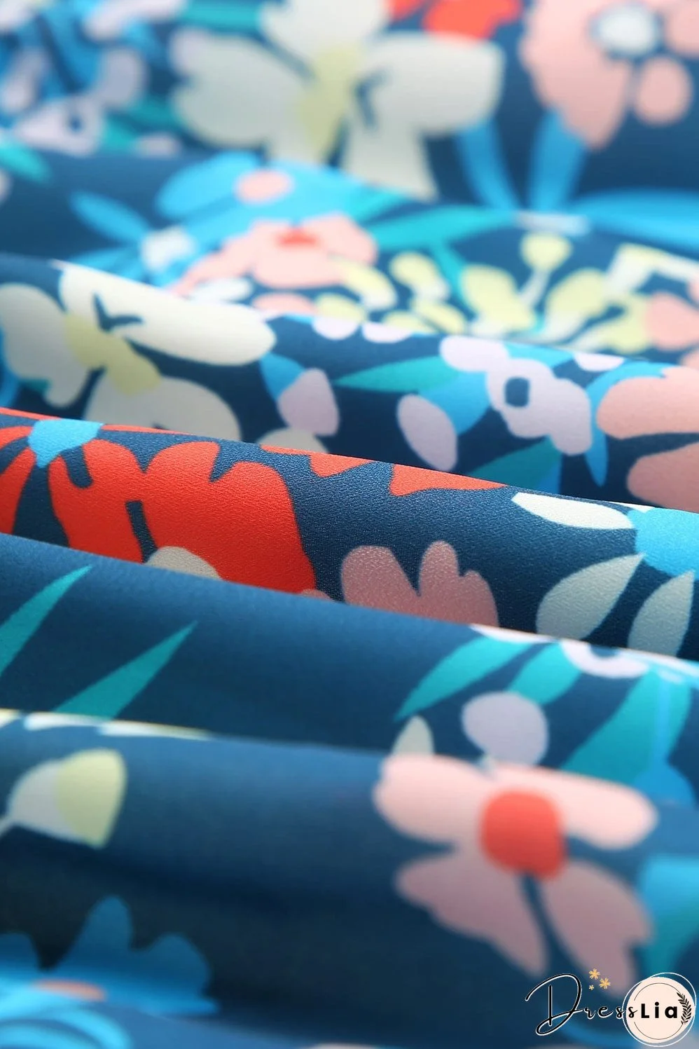 Blue Floral Ruffle Mini Dress with Square Neck