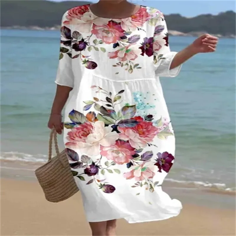 Churchf Churchf New Women's Floral Art Print Leisure Vacation Dress
