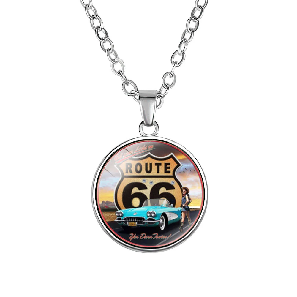 Retro Route 66 Alloy Necklace-inspireuse