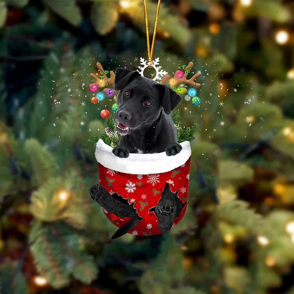 Black Jack Russell In Snow Pocket Christmas Ornament.