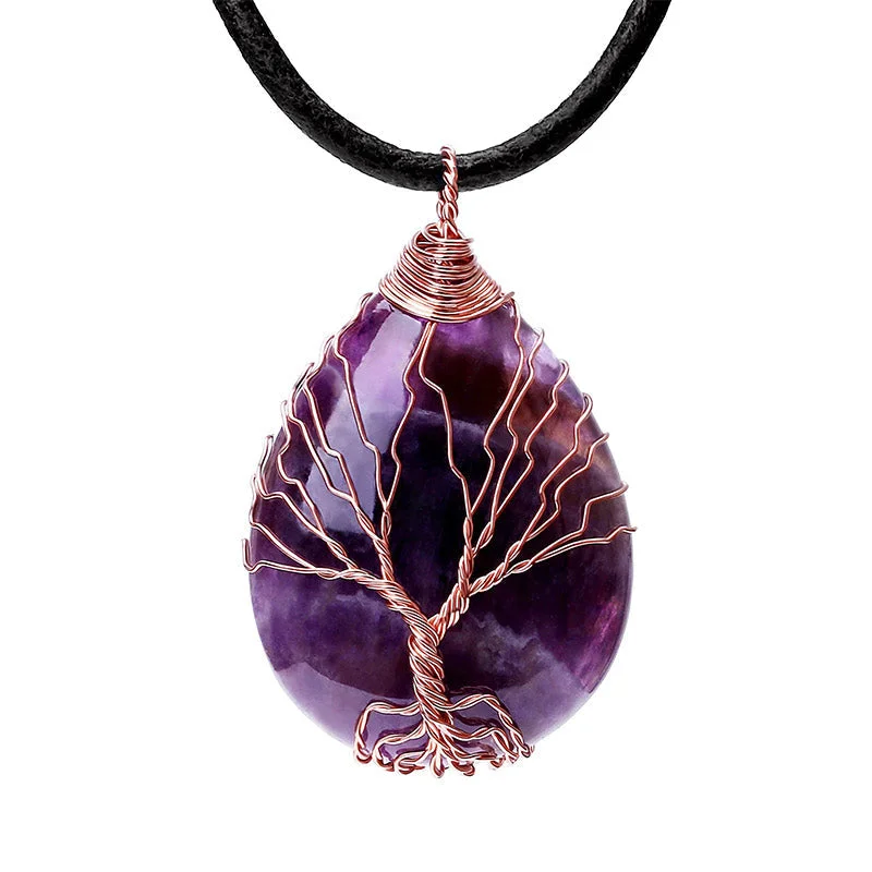 Natural Quartz Crystal Tree Of Life Healing Energy Necklace Pendant