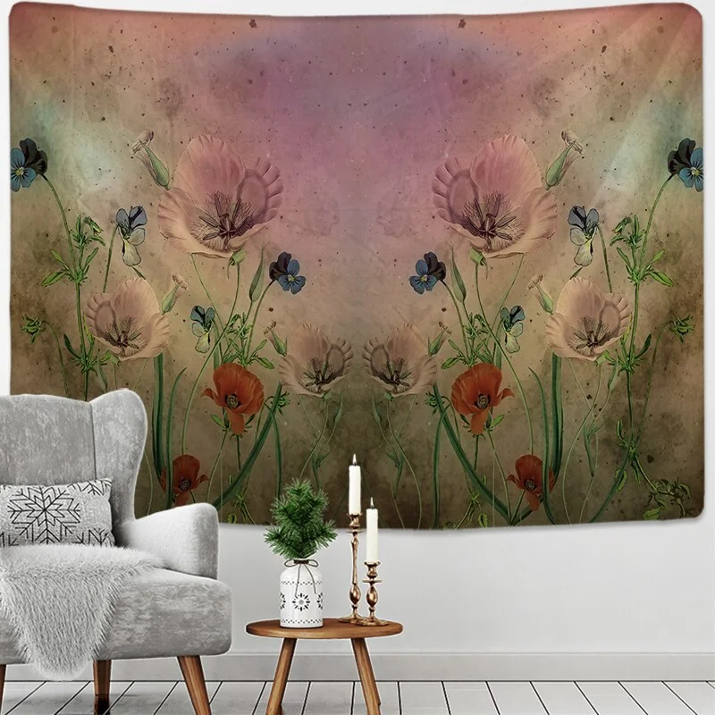 Botanical Wildflower Tapestry Wall Hanging Flower Reference Chart Hippie Bohemian Tapestries Colorful Psychedelic Home Decor