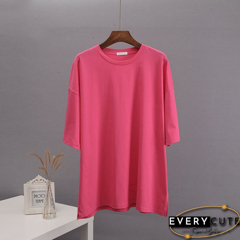 Blessyuki Summer Oversized T Shirt Women New 100% Cotton Soft Casual Chic Tees Female Casual Split Solid Basicharajuku Tops