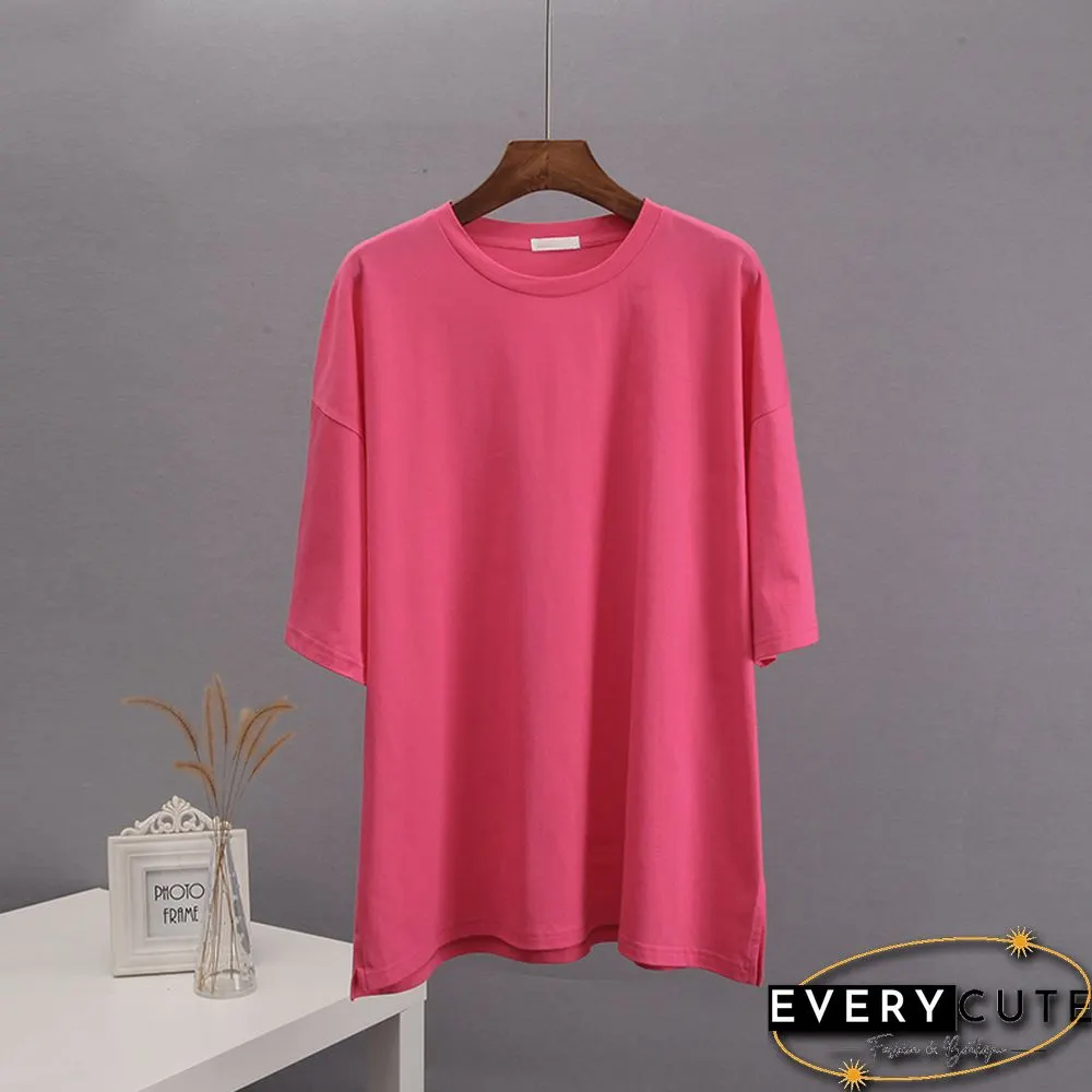 Blessyuki Summer Oversized T Shirt Women New 100% Cotton Soft Casual Chic Tees Female Casual Split Solid Basicharajuku Tops