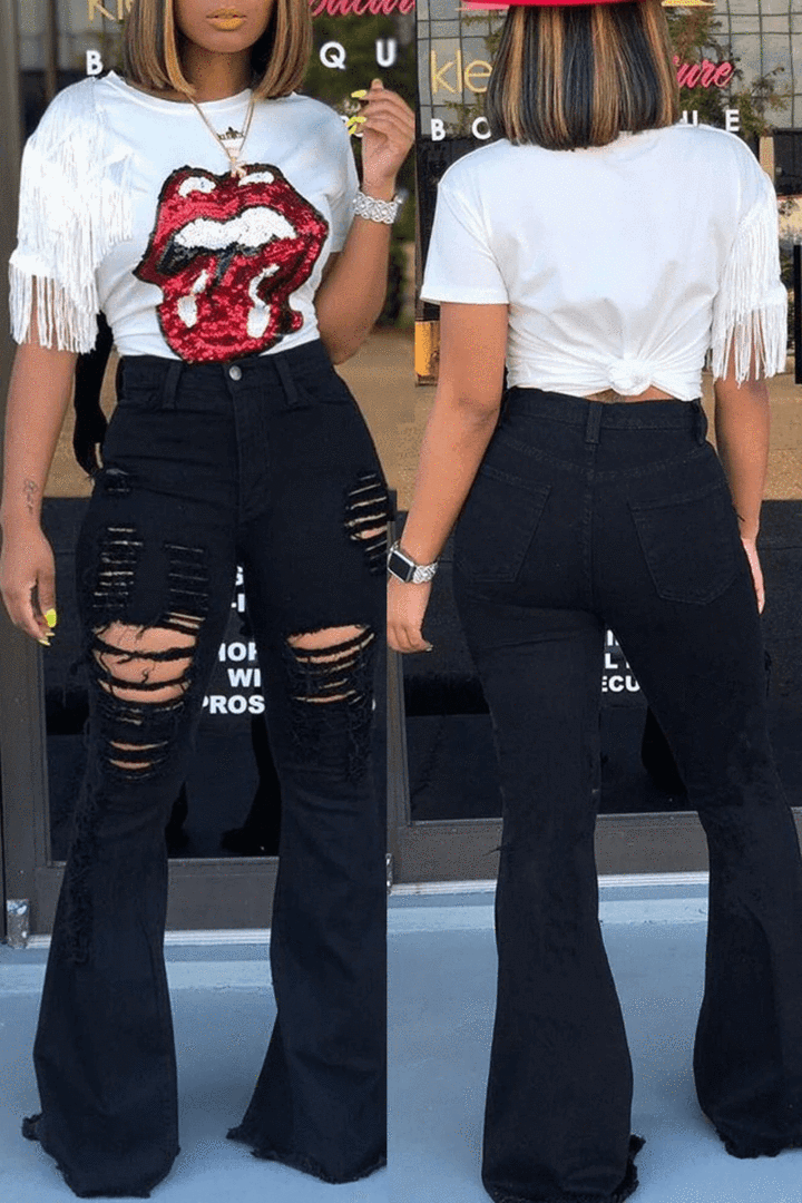 Gefeman ®⏰Last day 50% Off👖Black High Waist Distressed Flare Jeans (Buy 2 free shipping )