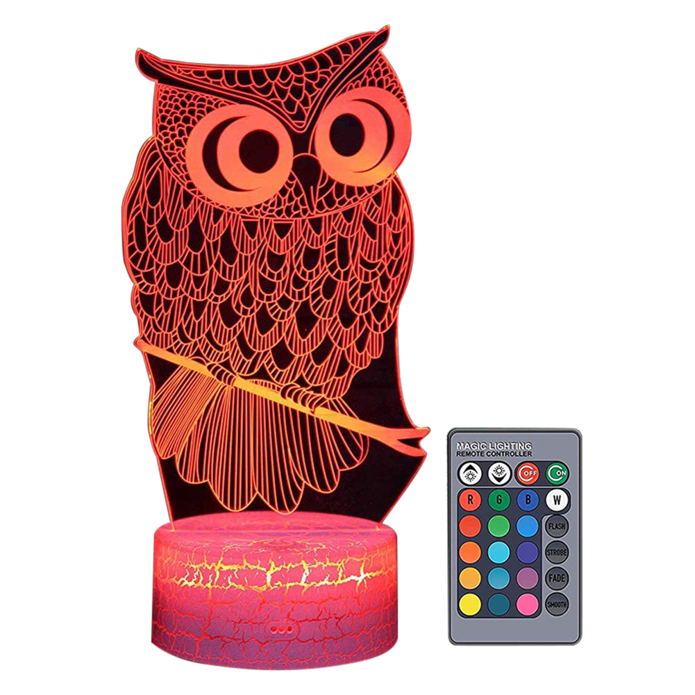 

3D Owl Model Lamp Colorful LED Touch Remote Control Table Light Kids Gift, 501 Original