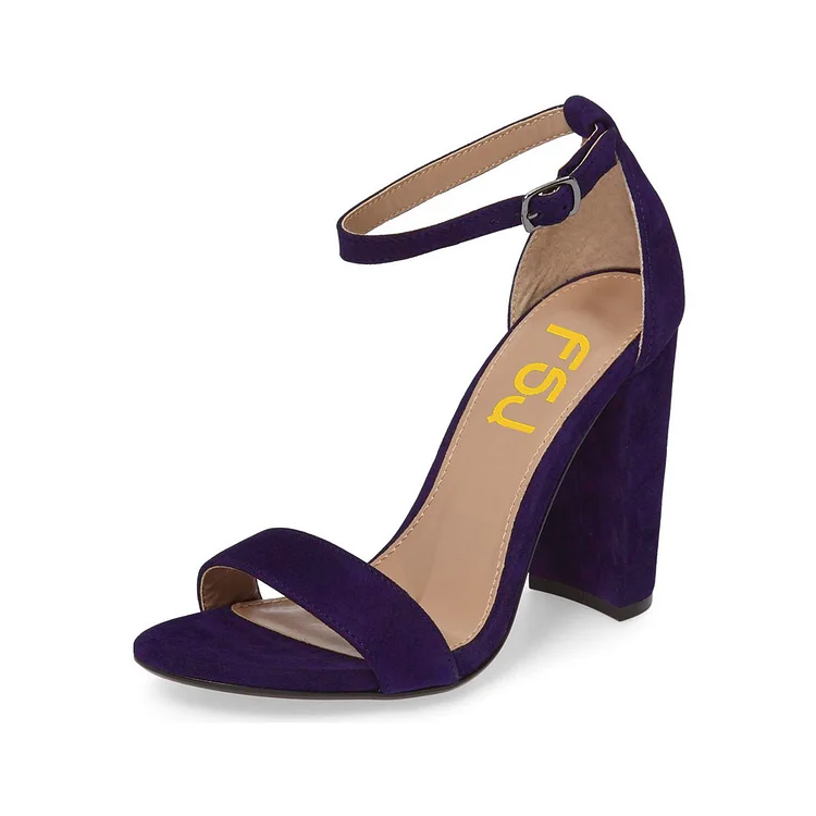 Women's Violet Open Toe Chunky Heel Ankle Strap Sandals |FSJ Shoes