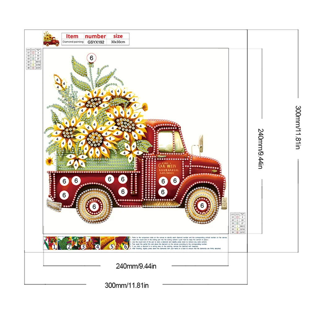 2pcs Special Shape Diamond Painting 30*30cm - Summer Sunflower Classic Car