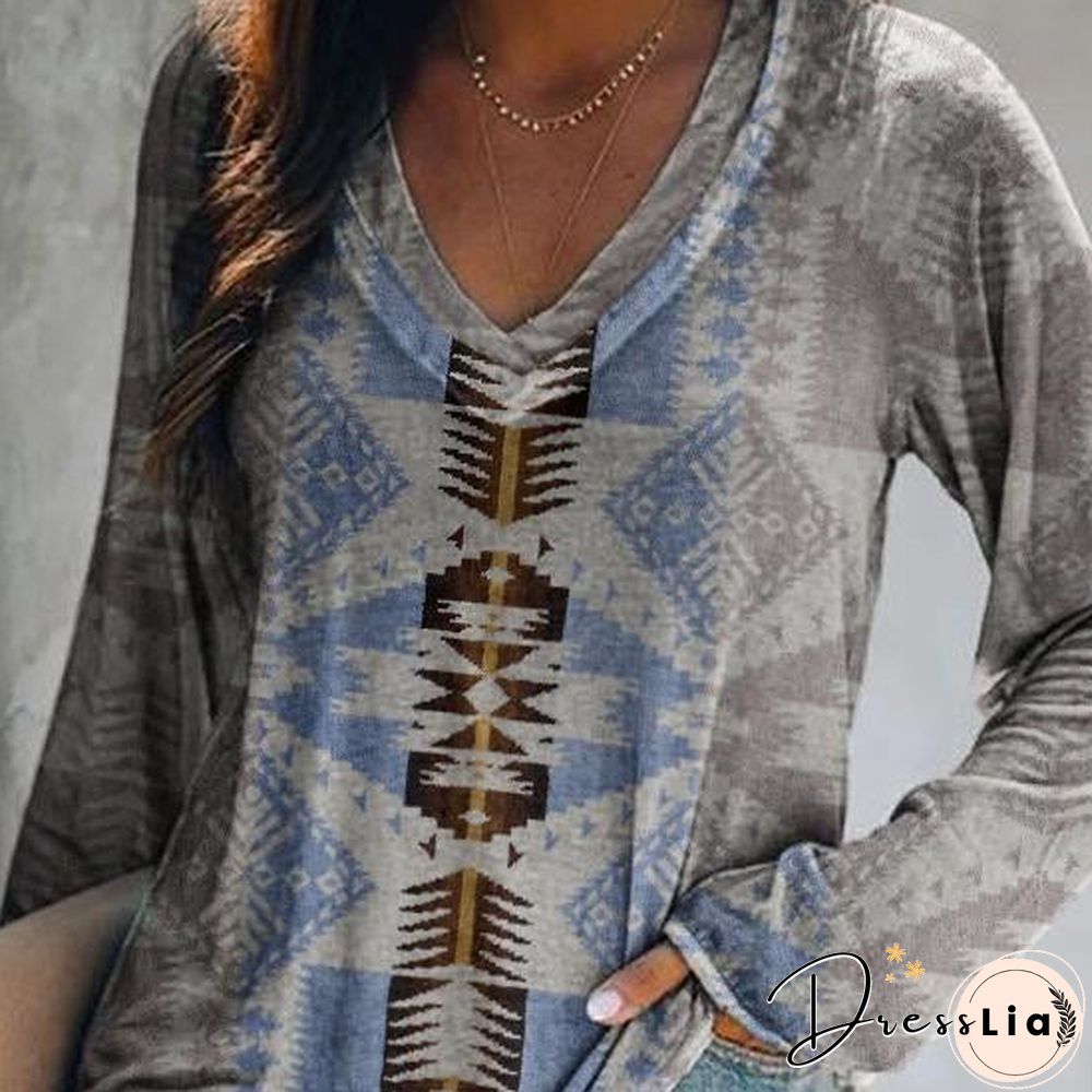 Grey Leisure Ethnic Style Top