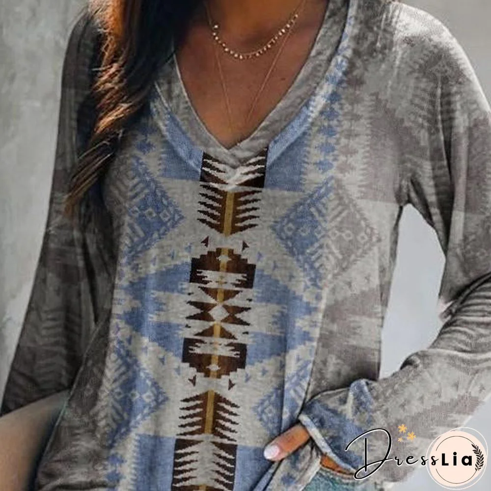 Grey Leisure Ethnic Style Top