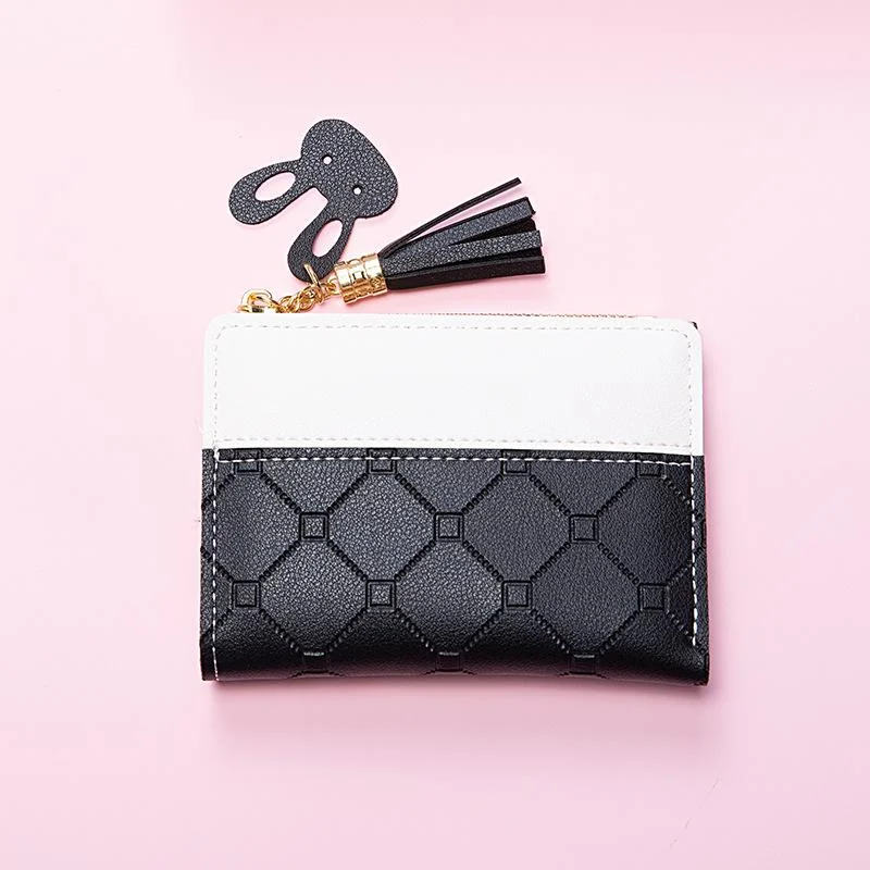 Women's Small Wallet Short Zipper Folding Color Matching Embossed Women's Wallet