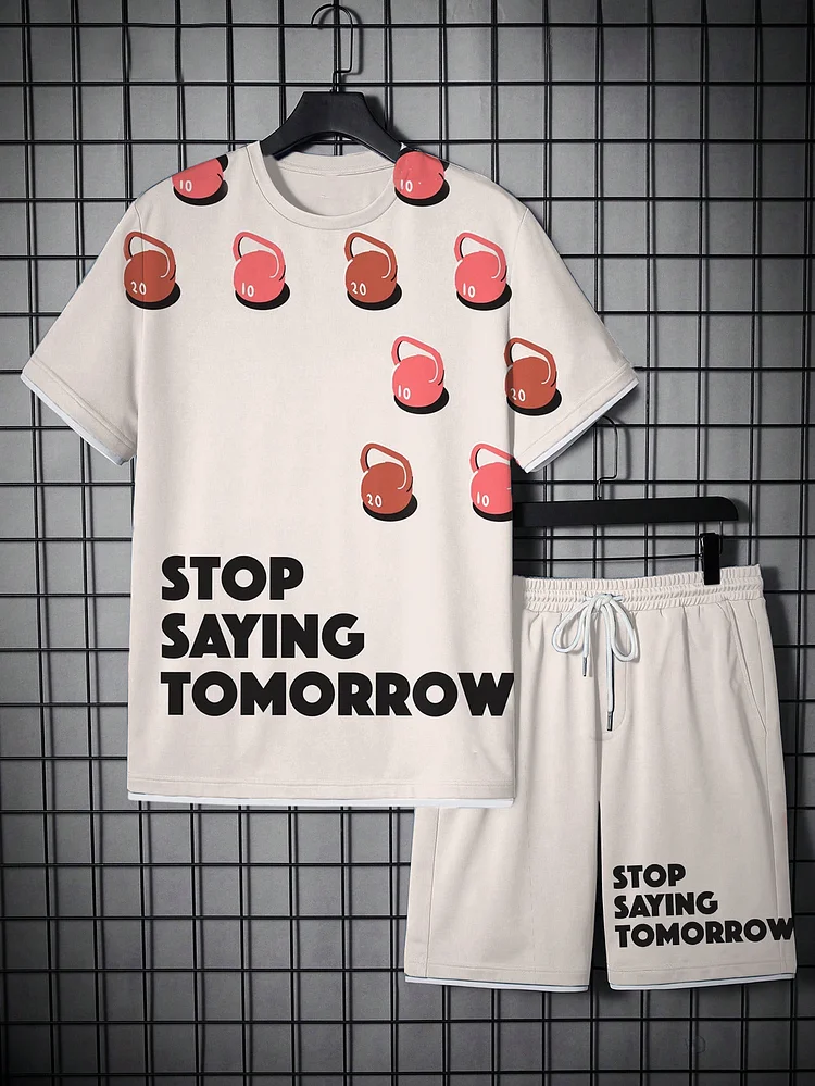 Men's Stop Saying Tomorrow Dumbells Print T-Shirt Shorts Set