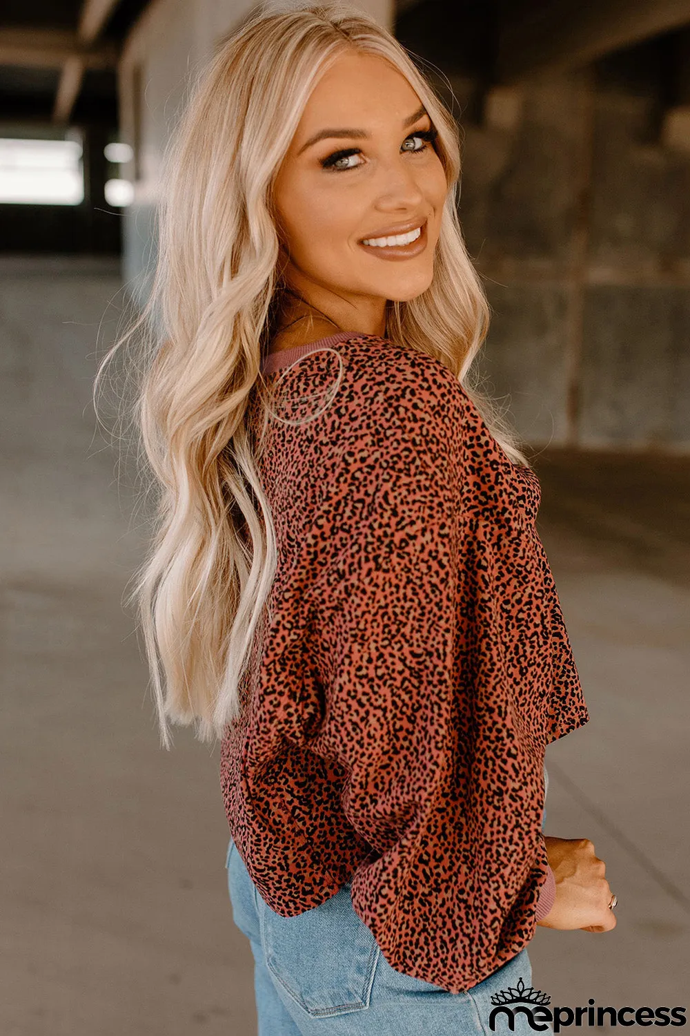 Vintage Leopard Bubble Sleeve Pullover Sweatshirt