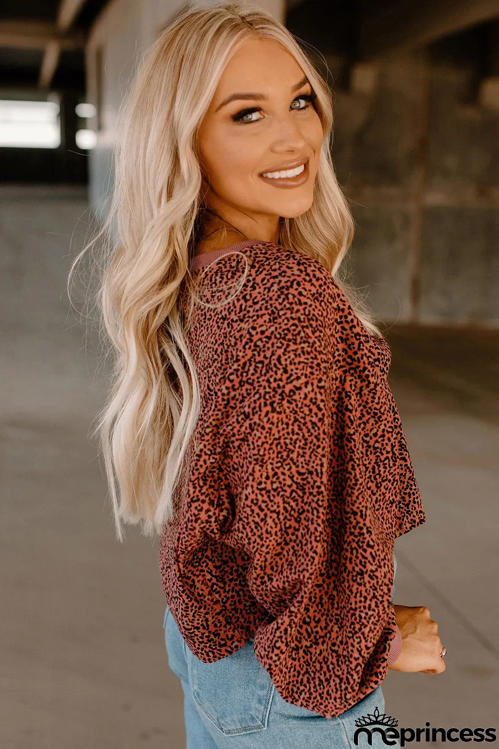 Vintage Leopard Bubble Sleeve Pullover Sweatshirt