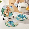 4PCS Wooden Diamond Painted Placemat Round Placemat with Holder(Marine Life)