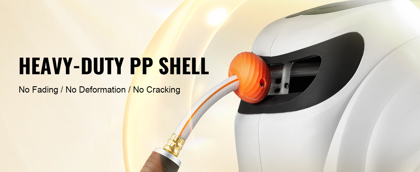 heavy-duty pp shell with VEVOR retractable hose reel, no fading, no deformation, no cracking.