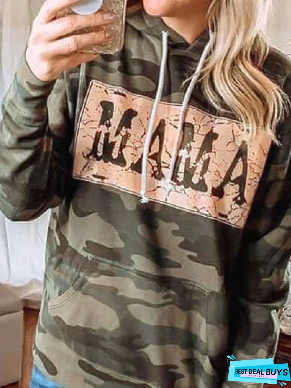 Camouflage Floral-Print Long Sleeve Cotton-Blend Hoodie Sweatshirt