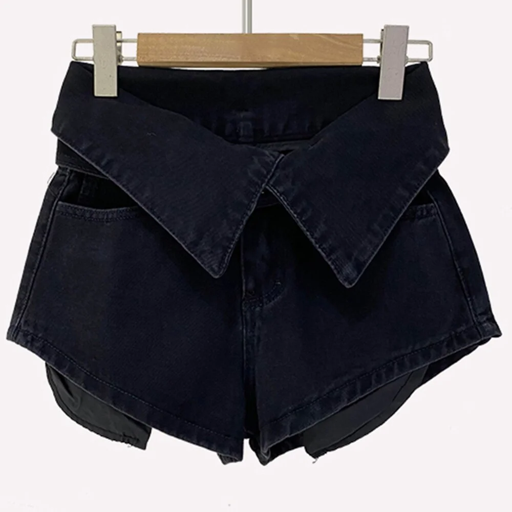 Ueong Korean Fashion Blue Denim Short Pants For Women High Waist Sashes Solid Shorts Female Summer Clothes 2022 New Style