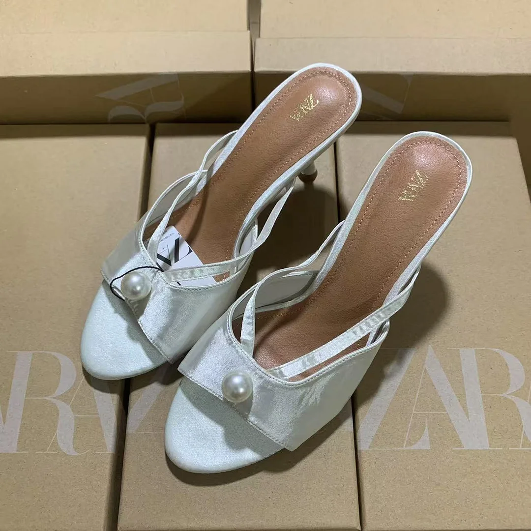 Breakj Breakj Spring New Women's Shoes Artificial Pearls High Heel Round Toe Fashion High Heel Sandals White