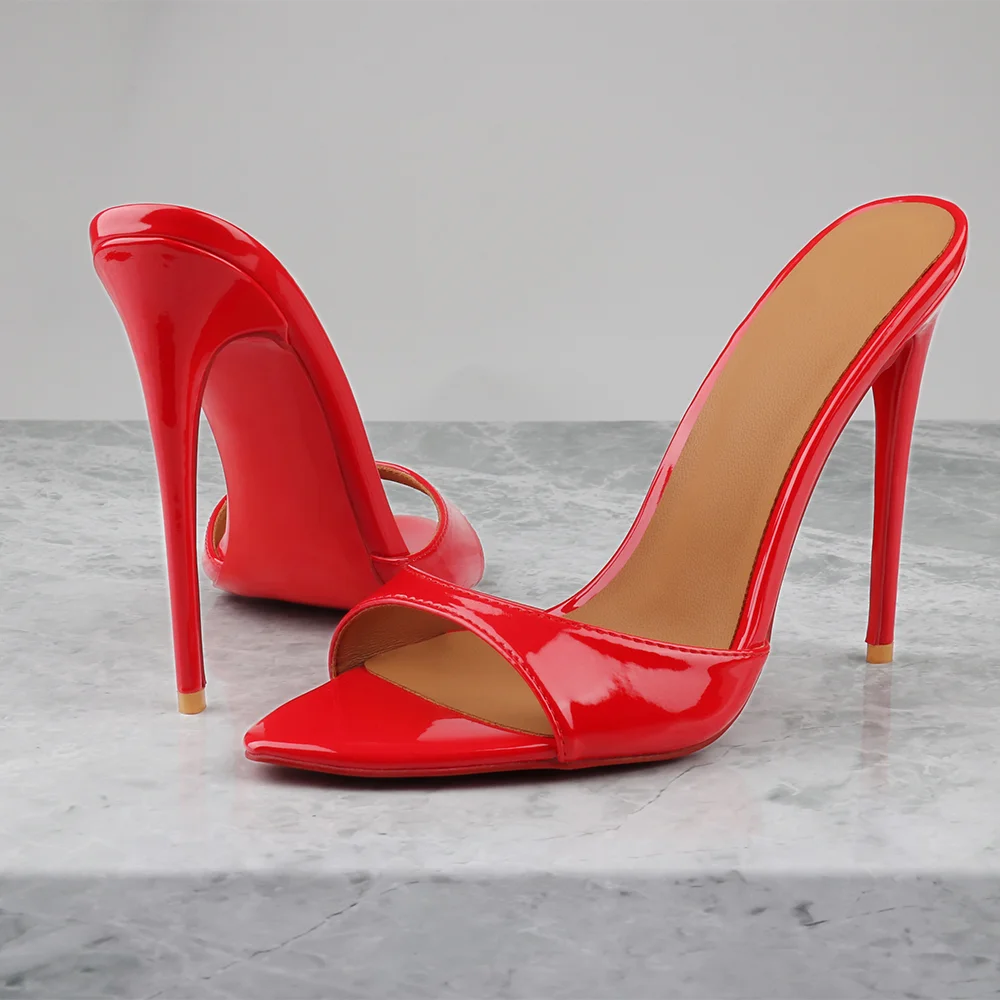 120mm/4.72 Inch Women's Sandals Pointed Toe Mules Heels Slip On Red Bottom Stilettos High Heels
