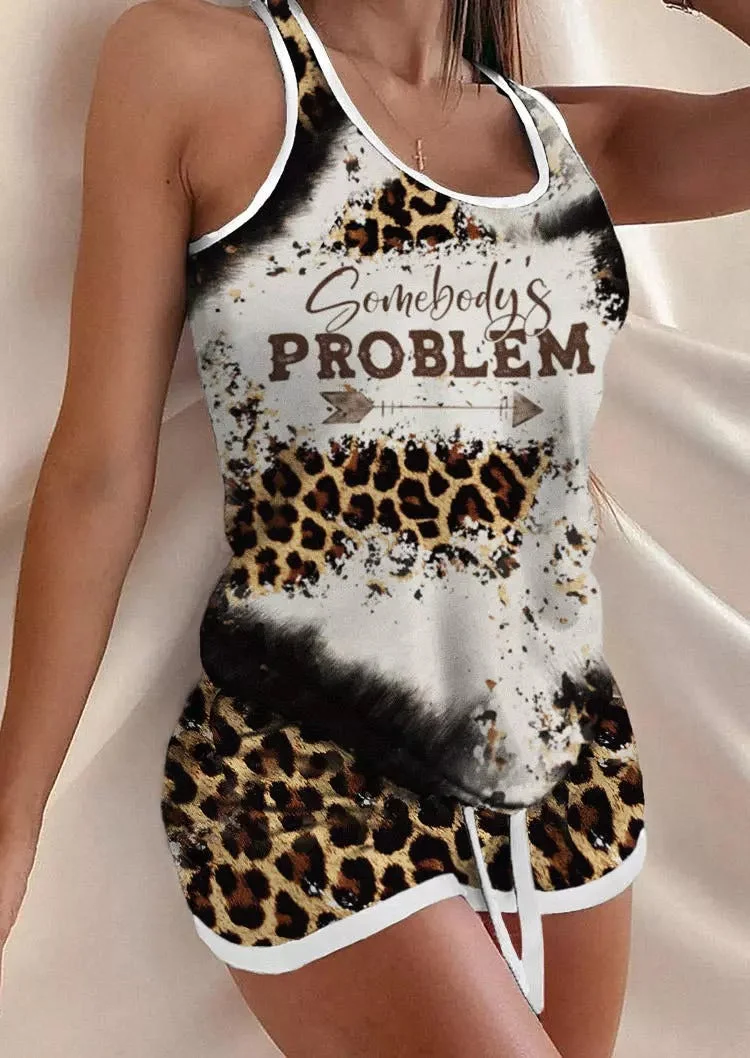 Somebody's Problem Leopard Bleached Tank And Shorts Pajamas Set