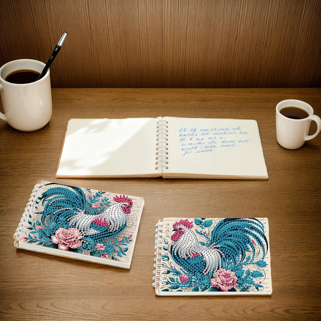 2 Pack Rooster DIY Diamond Art Spiral Notebook Kit 80Pages No Lines for Adults